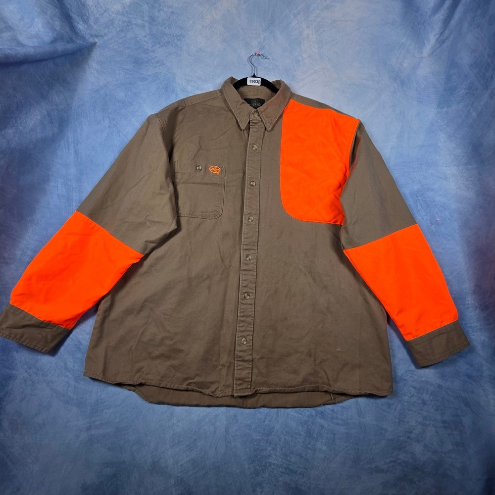 RedHead Mens 2XL Hunting Shirt Blaze Orange Shooting Patch Tan Cotton Canvas